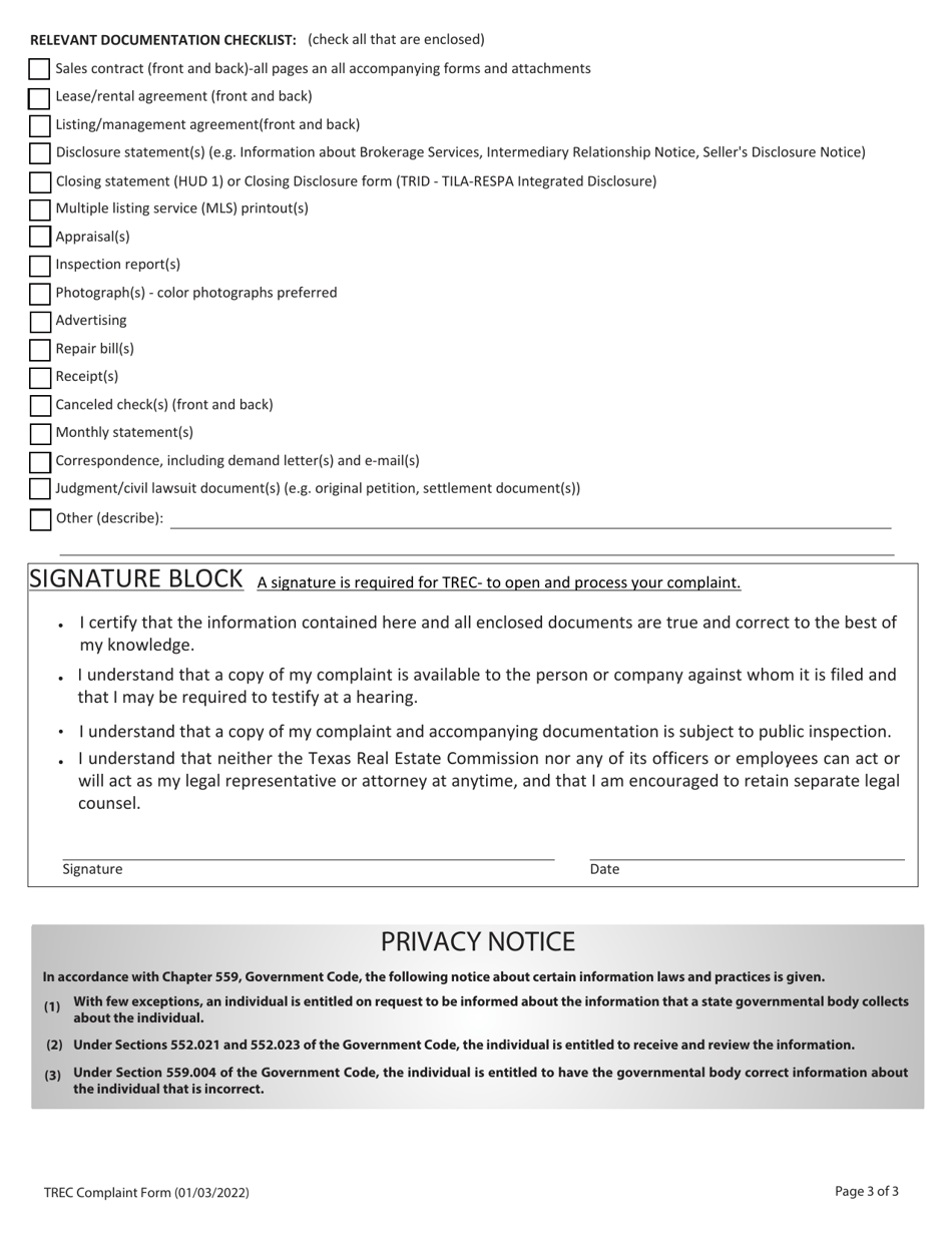 Complaint Form - Texas, Page 5