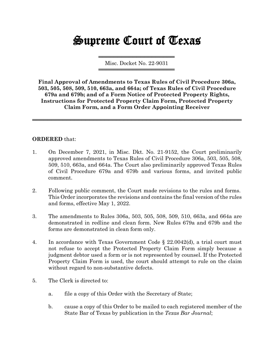 Protected Property Claim Form - Texas (English / Spanish), Page 1