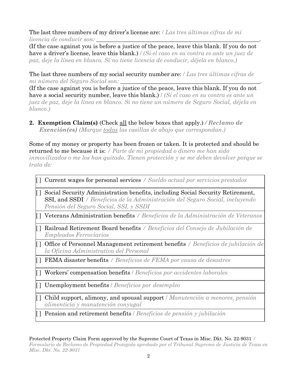 Protected Property Claim Form - Texas (English / Spanish), Page 28