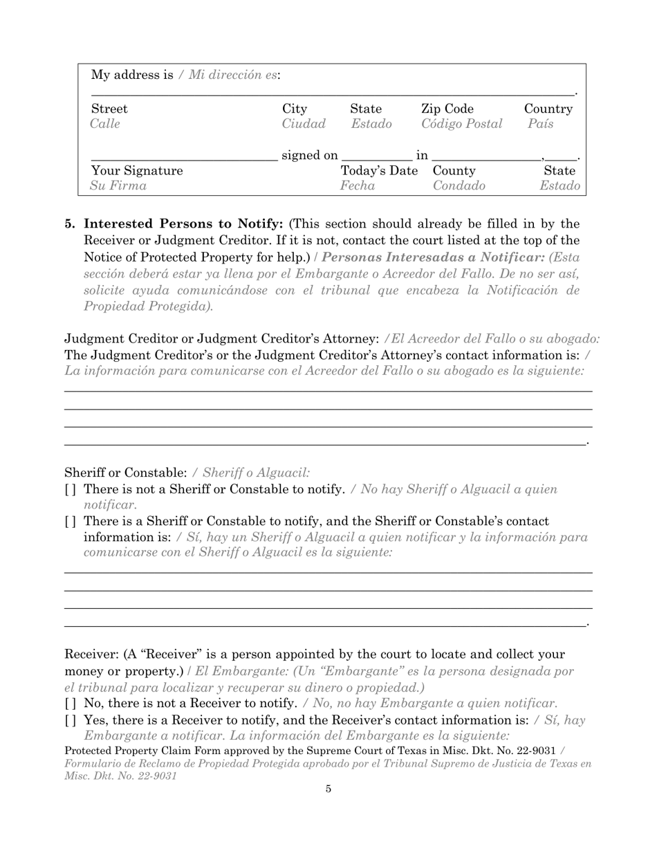 Protected Property Claim Form - Texas (English / Spanish), Page 31