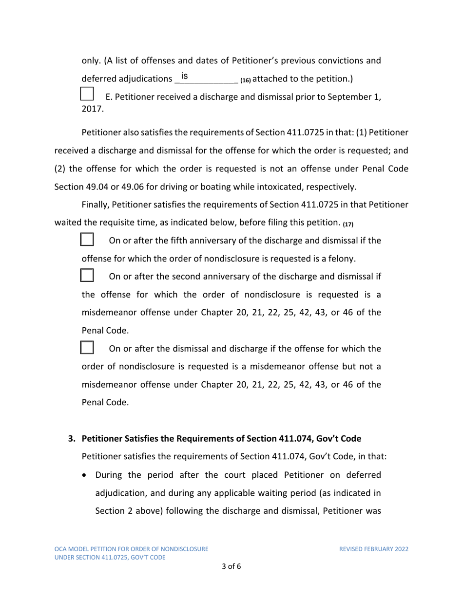 Petition for Order of Nondisclosure Under Section 411.0725 - Texas, Page 3