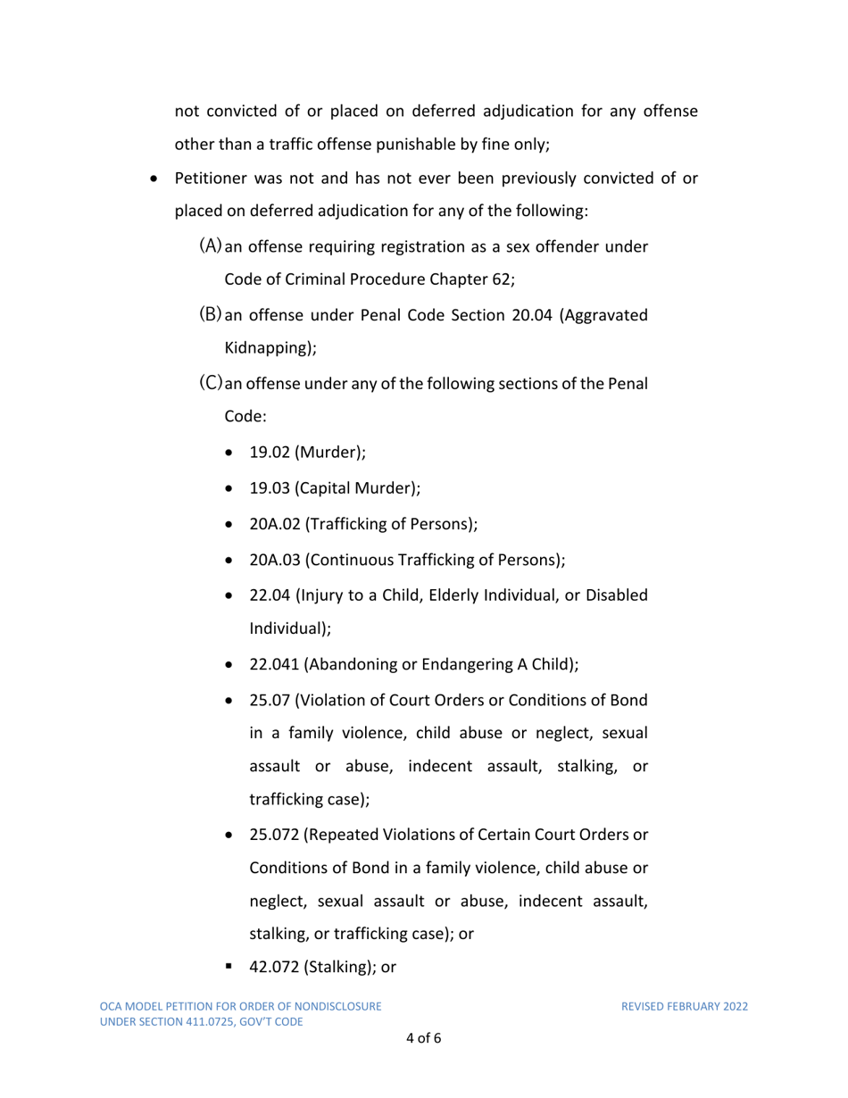 Petition for Order of Nondisclosure Under Section 411.0725 - Texas, Page 4