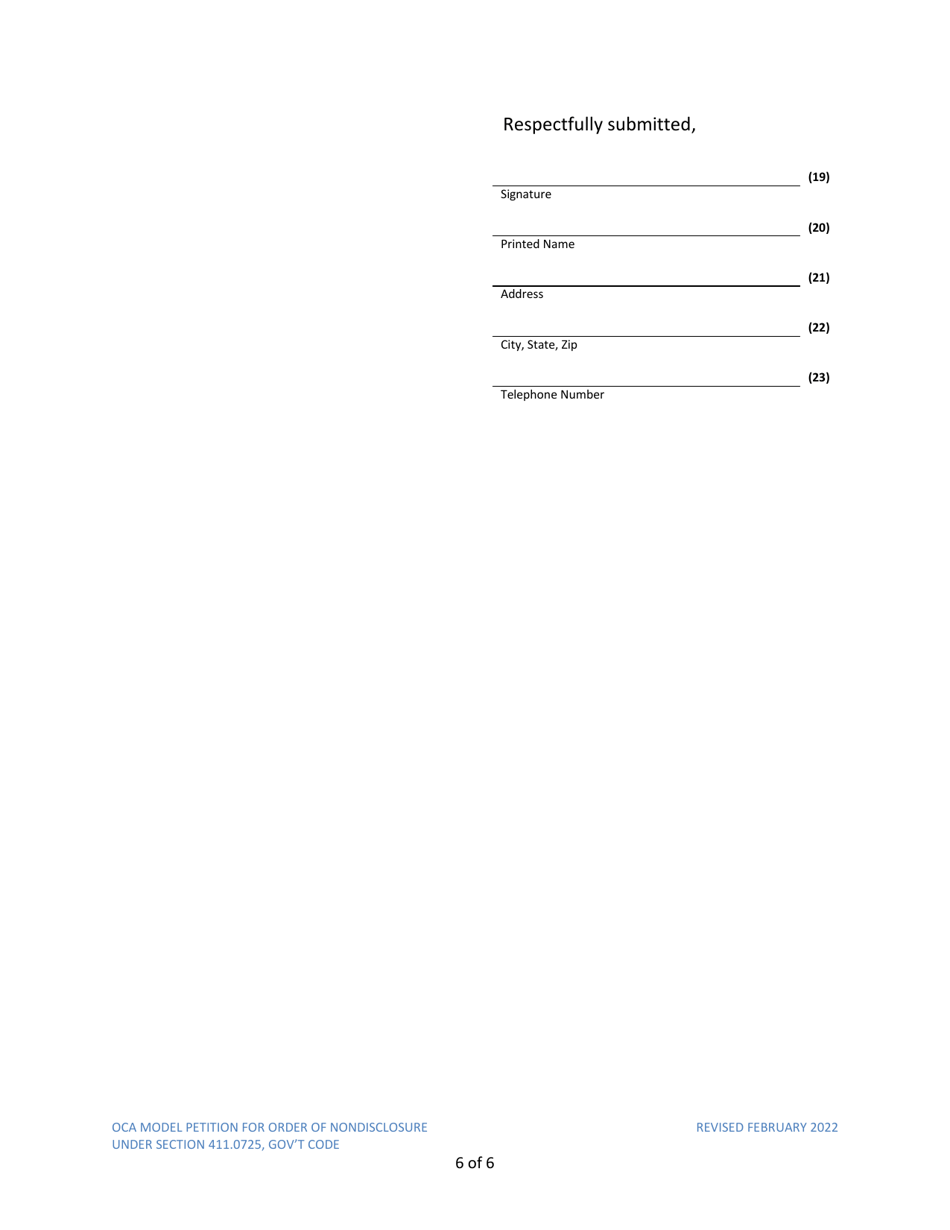 Petition for Order of Nondisclosure Under Section 411.0725 - Texas, Page 6