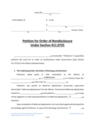 Document preview: Petition for Order of Nondisclosure Under Section 411.0725 - Texas