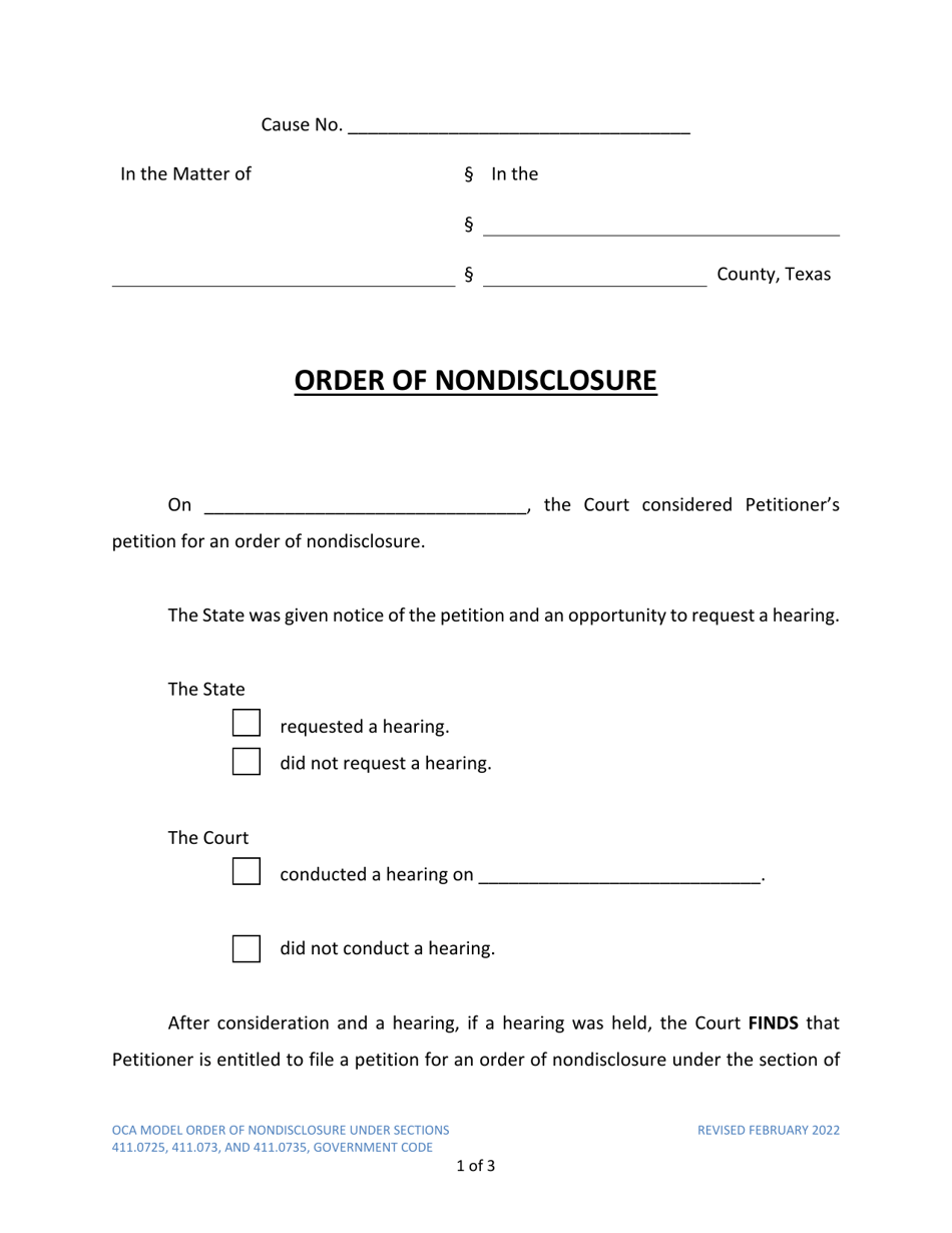 Order of Nondisclosure - Texas, Page 1