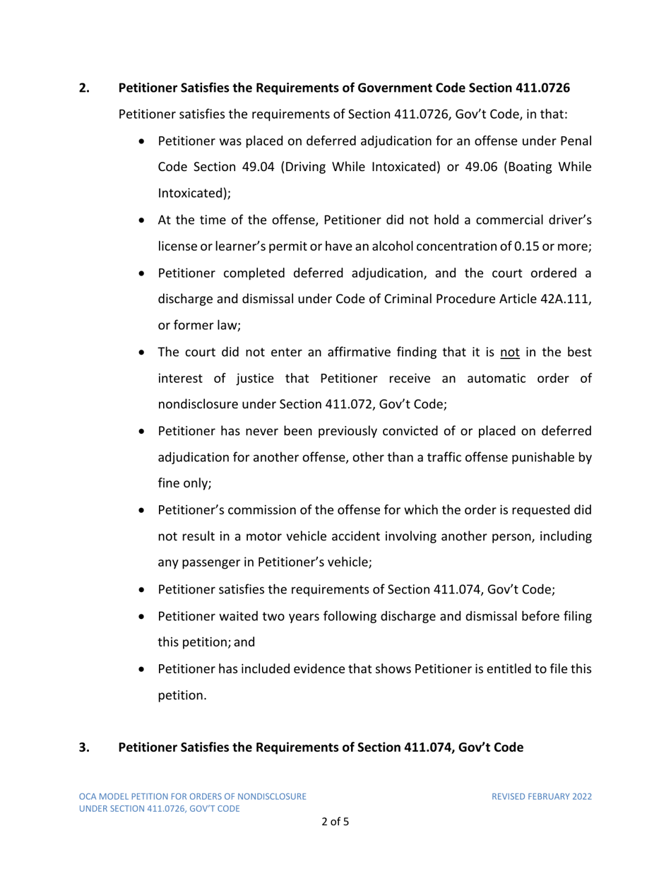 Petition for Order of Nondisclosure Under Section 411.0726 - Texas, Page 2