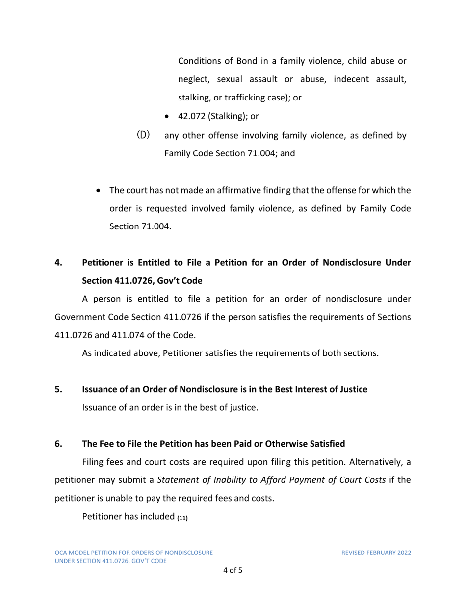 Petition for Order of Nondisclosure Under Section 411.0726 - Texas, Page 4