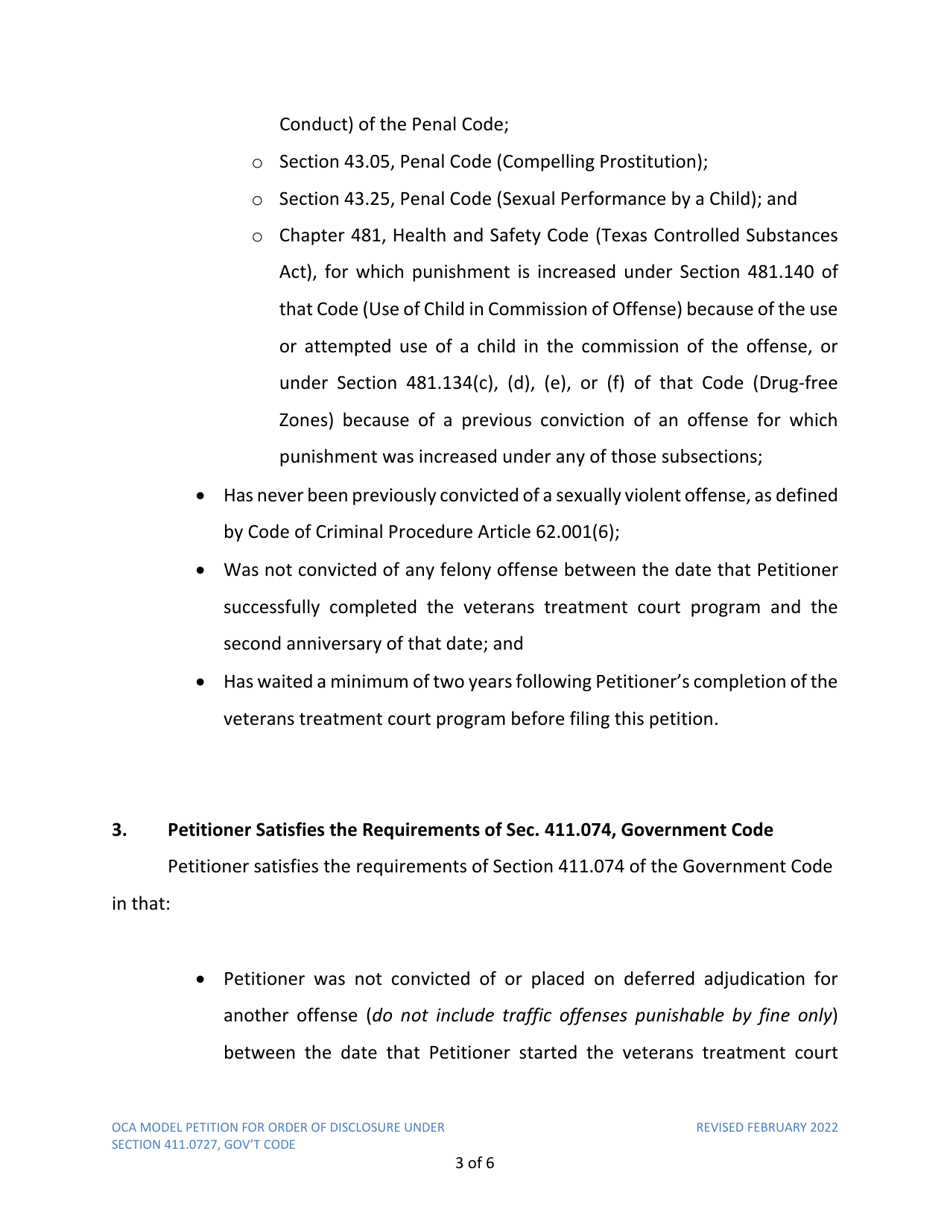 Petition for Order of Nondisclosure Under Section 411.0727 - Texas, Page 3