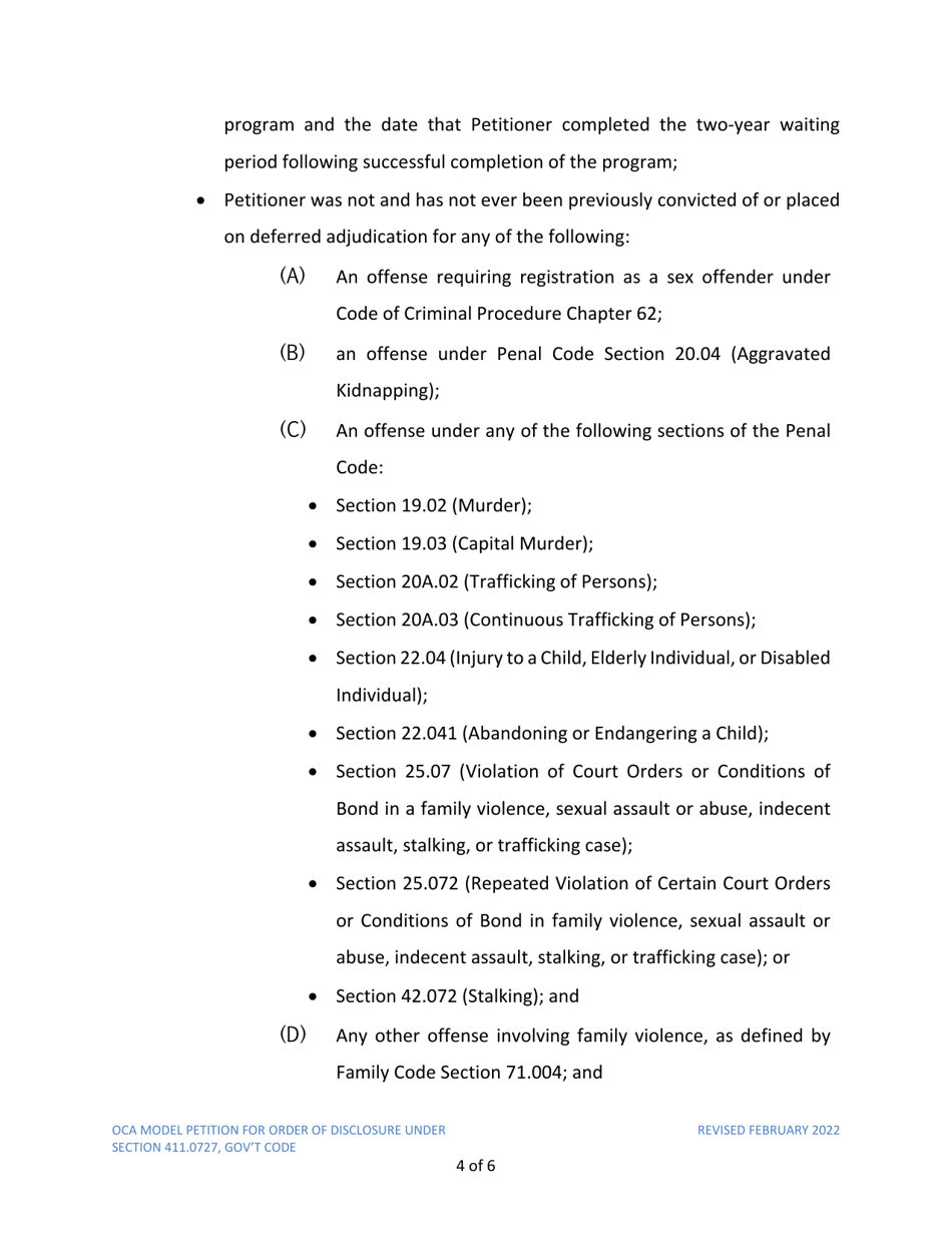 Petition for Order of Nondisclosure Under Section 411.0727 - Texas, Page 4