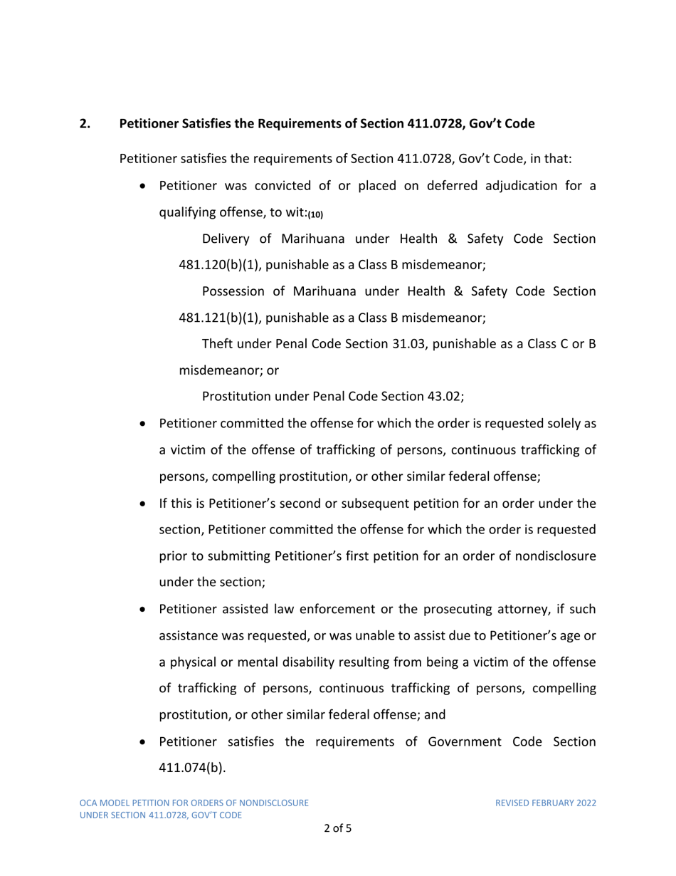Petition for Order of Nondisclosure Under Section 411.0728 - Texas, Page 2