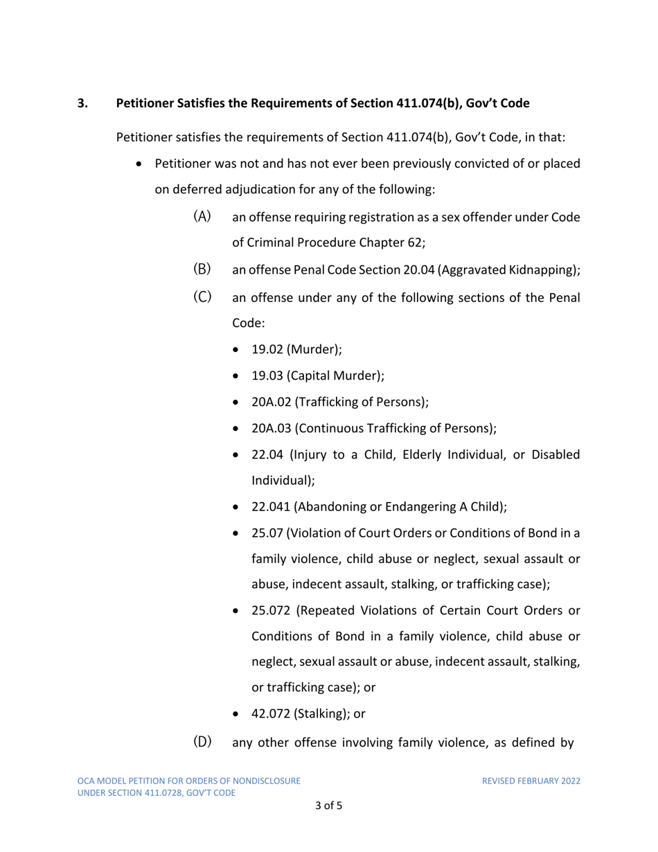 Petition for Order of Nondisclosure Under Section 411.0728 - Texas, Page 3