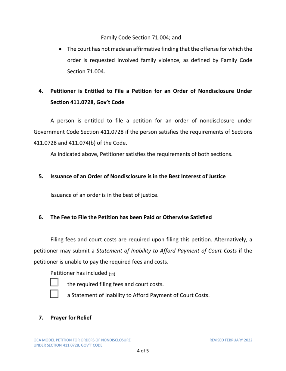 Petition for Order of Nondisclosure Under Section 411.0728 - Texas, Page 4