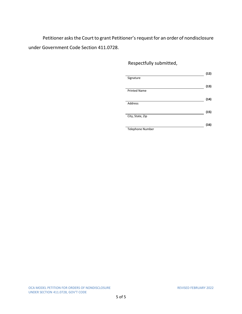 Petition for Order of Nondisclosure Under Section 411.0728 - Texas, Page 5