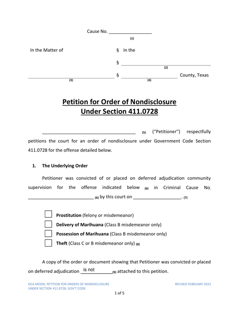 Petition for Order of Nondisclosure Under Section 411.0728 - Texas Download Pdf
