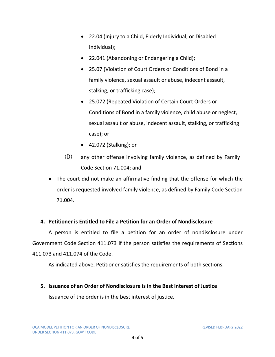 Petition for Order of Nondisclosure Under Section 411.073 - Texas, Page 4