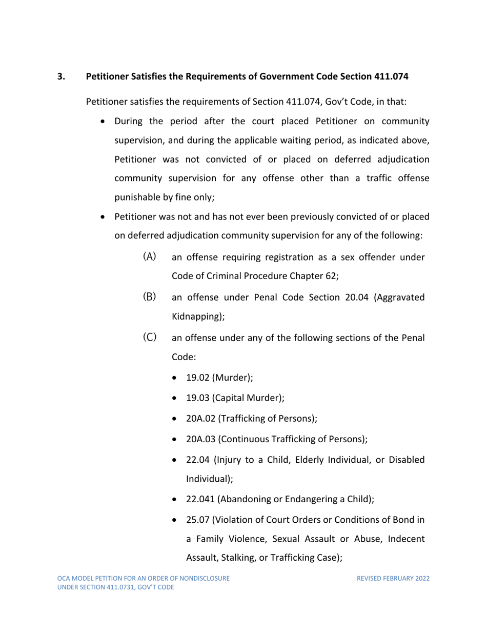 Petition for Order of Nondisclosure Under Section 411.0731 - Texas, Page 3