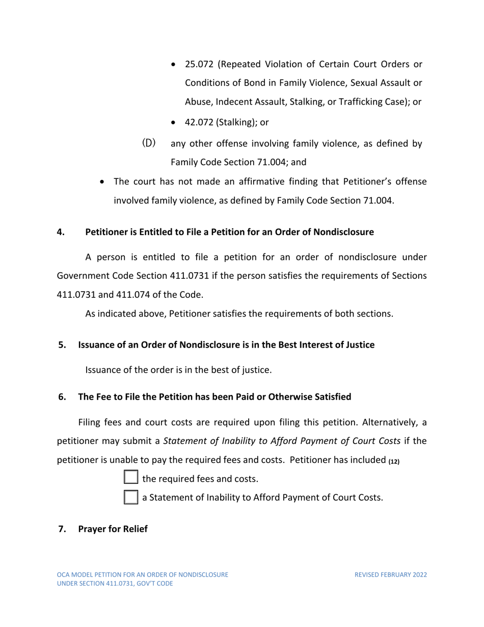 Petition for Order of Nondisclosure Under Section 411.0731 - Texas, Page 4
