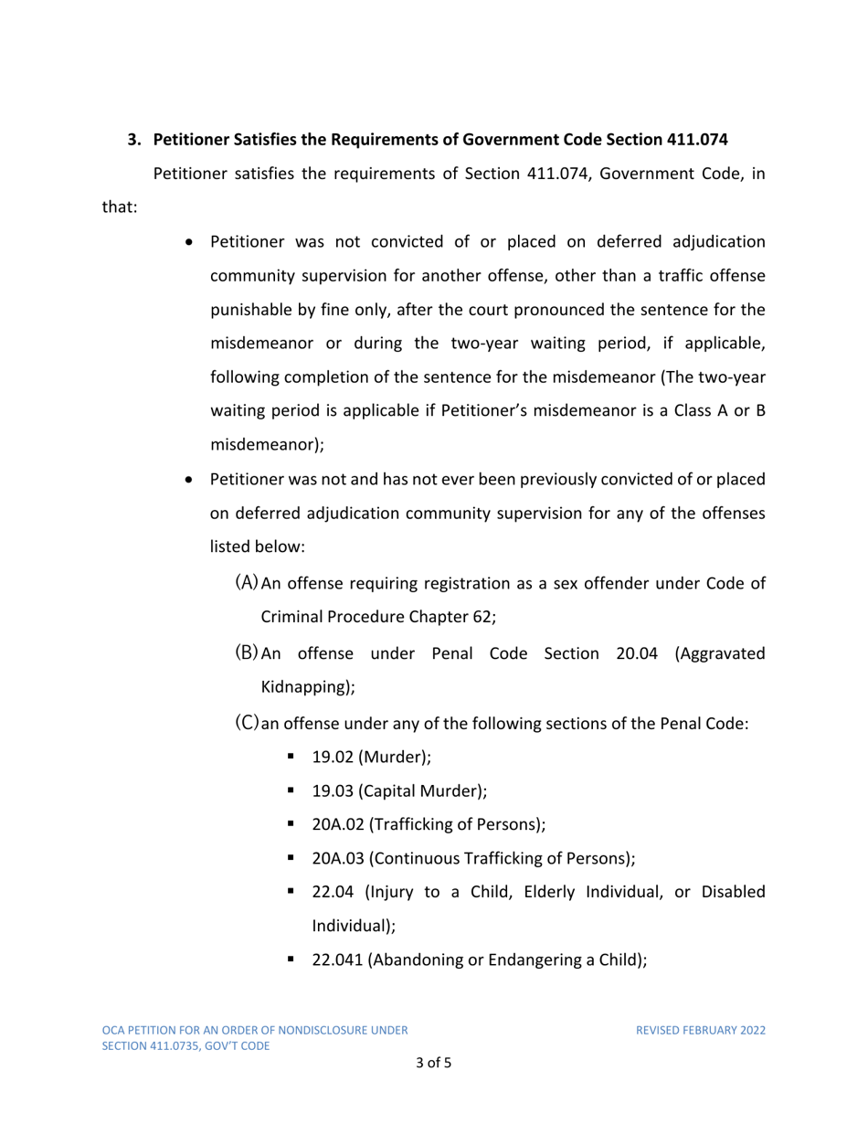 Petition for Order of Nondisclosure Under Section 411.0735 - Texas, Page 3