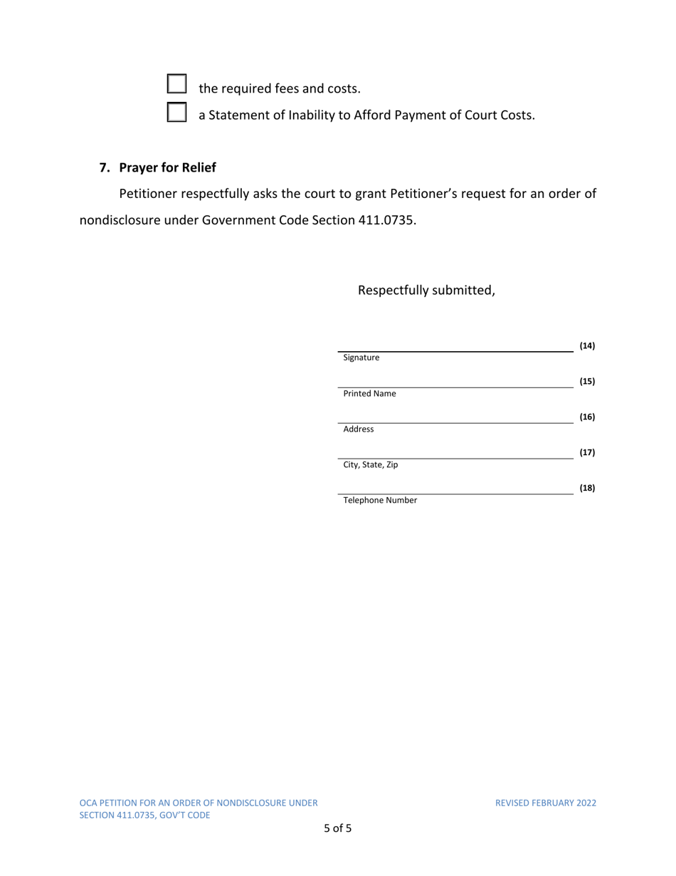 Petition for Order of Nondisclosure Under Section 411.0735 - Texas, Page 5
