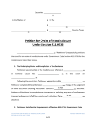 Document preview: Petition for Order of Nondisclosure Under Section 411.0735 - Texas