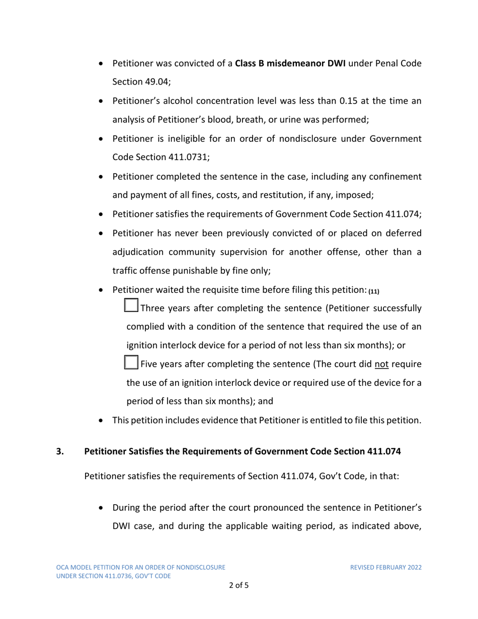 Petition for Order of Nondisclosure Under Section 411.0736 - Texas, Page 2
