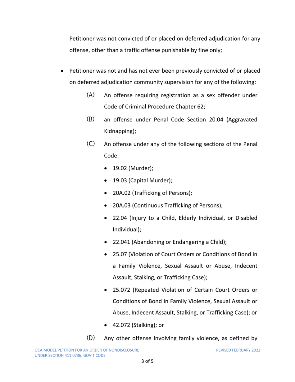 Petition for Order of Nondisclosure Under Section 411.0736 - Texas, Page 3