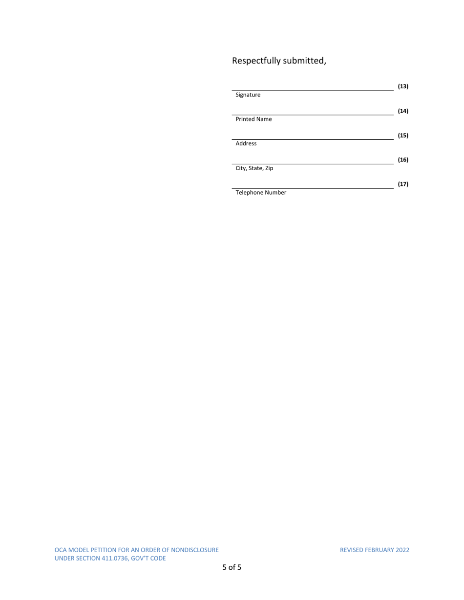 Petition for Order of Nondisclosure Under Section 411.0736 - Texas, Page 5