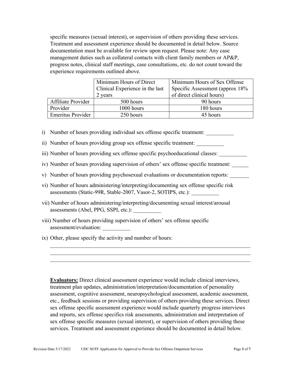 Application for Approval to Provide Sex Offense Outpatient Services - Utah, Page 3