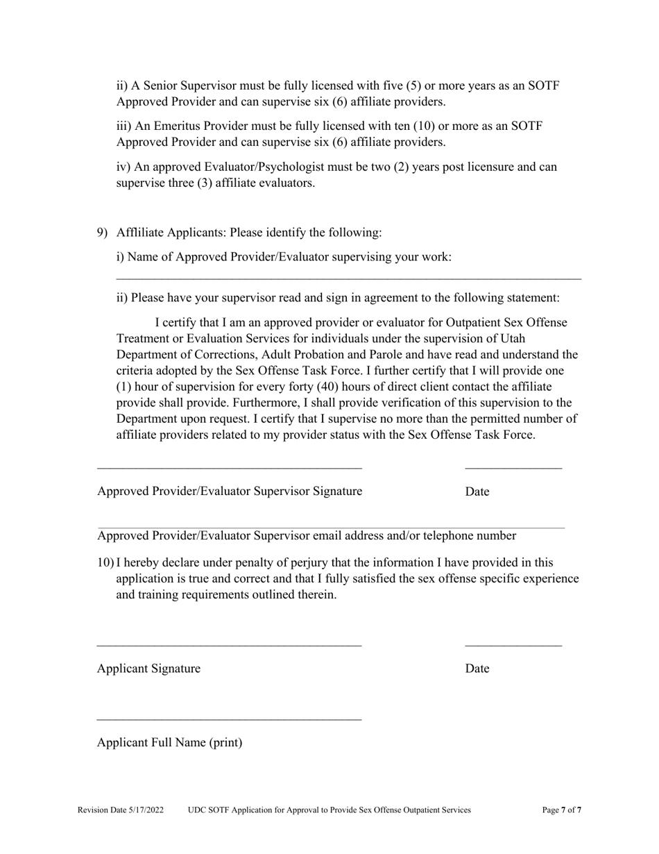 Application for Approval to Provide Sex Offense Outpatient Services - Utah, Page 7