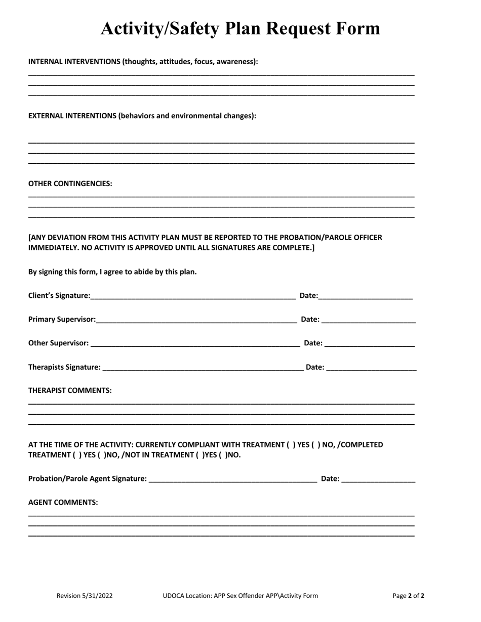 Utah Activity/Safety Plan Request Form - Fill Out, Sign Online and ...