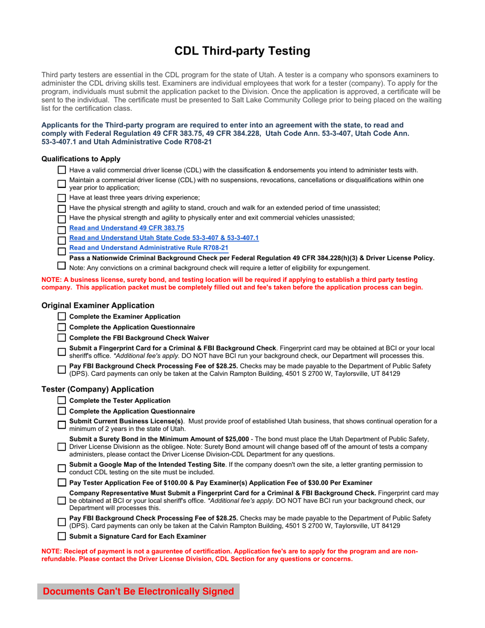 Third Party Tester Certification Application Packet - Utah, Page 1