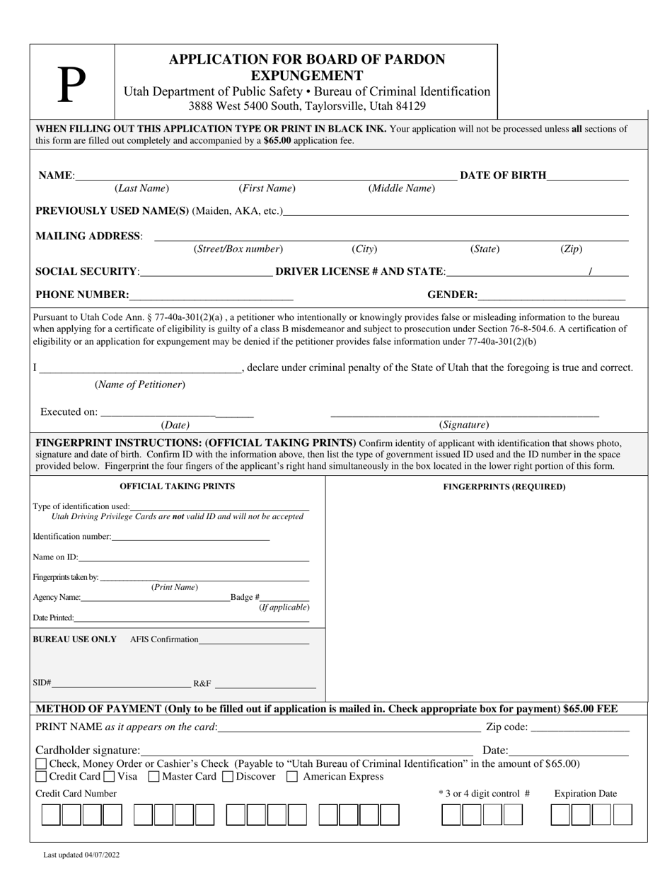 Application for Board of Pardon Expungement - Utah, Page 2