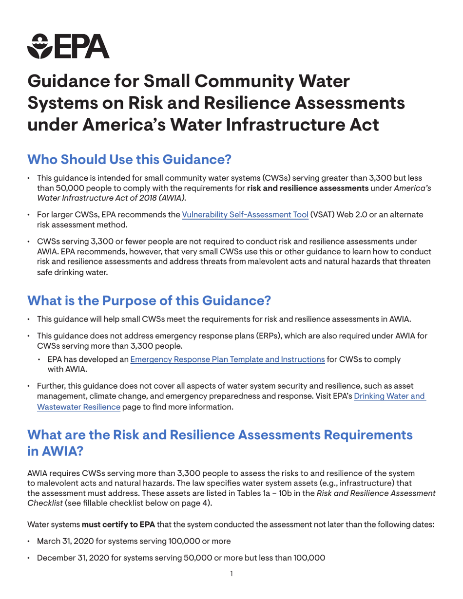 Community Water System Risk and Resilience Assessment, Page 1