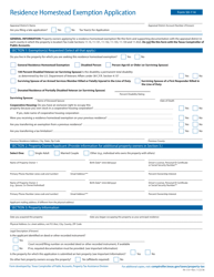 Document preview: Form 50-114 Residence Homestead Exemption Application - Texas