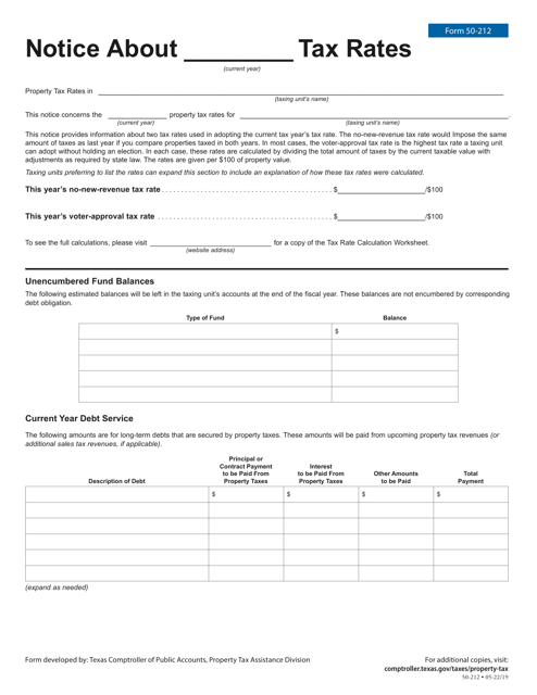Form 50-212 Notice of Tax Rates - Texas