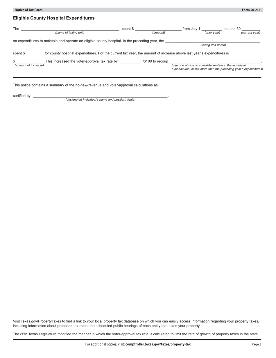 Form 50-212 Notice of Tax Rates - Texas, Page 3
