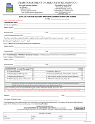 Document preview: Application for Bedding and Upholstered Furniture Permit (1101) - Utah