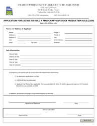 Form 2104 &quot;Application for License to Hold a Temporary Livestock Production Sale&quot; - Utah