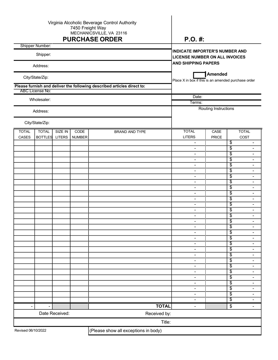 Virginia Purchase Order - Fill Out, Sign Online and Download PDF ...