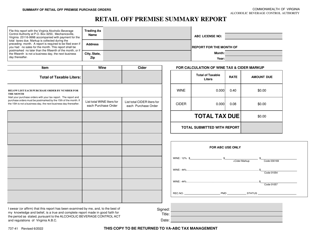 Form 737-41 &quot;Retail off Premise Summary Report&quot; - Virginia