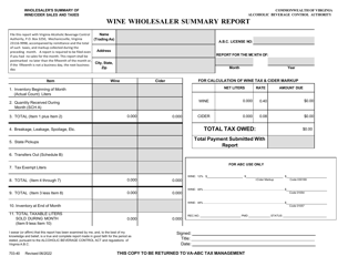 Document preview: Form 703-40 Wine Wholesaler Summary Report - Virginia