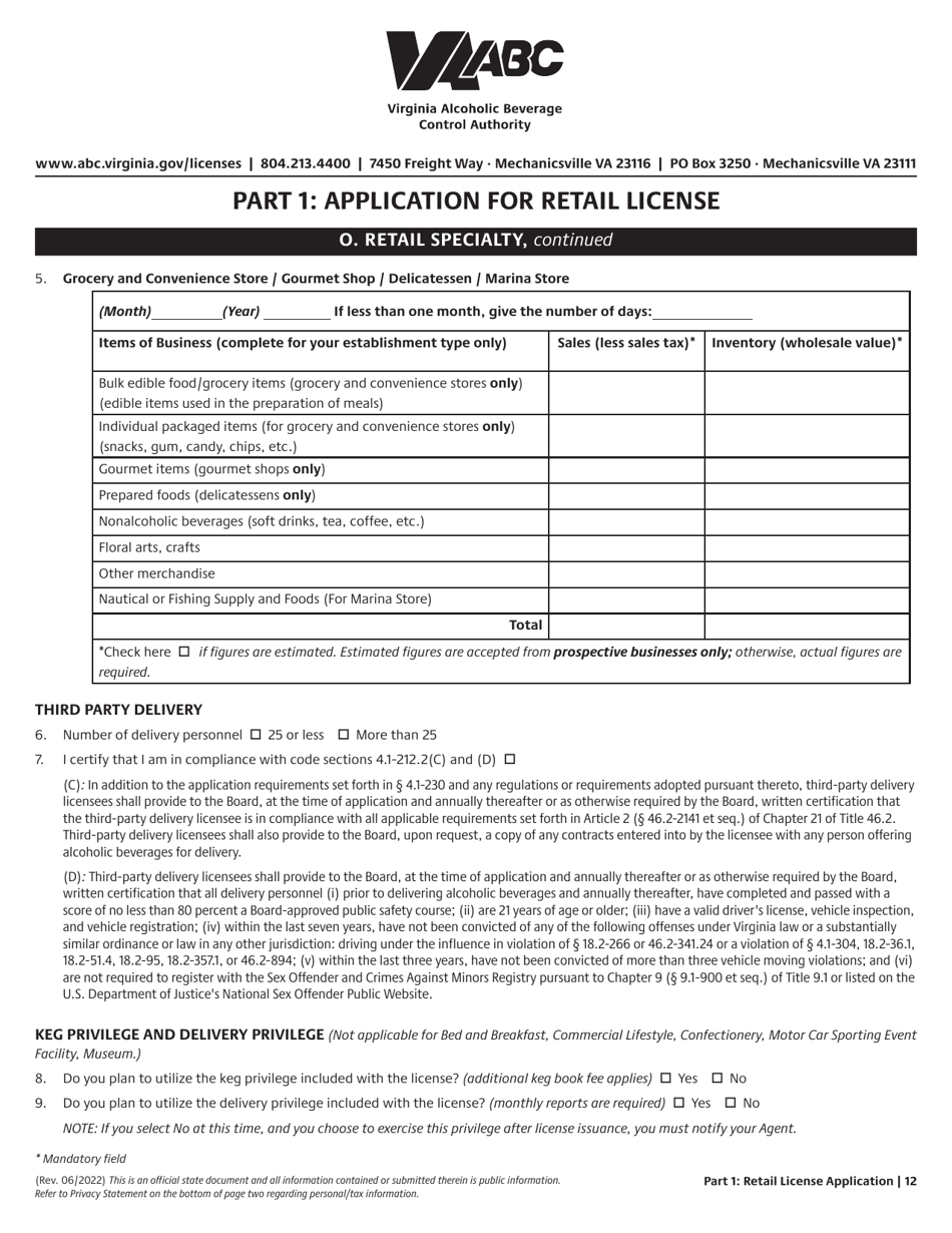 Retail License Application - Virginia, Page 12
