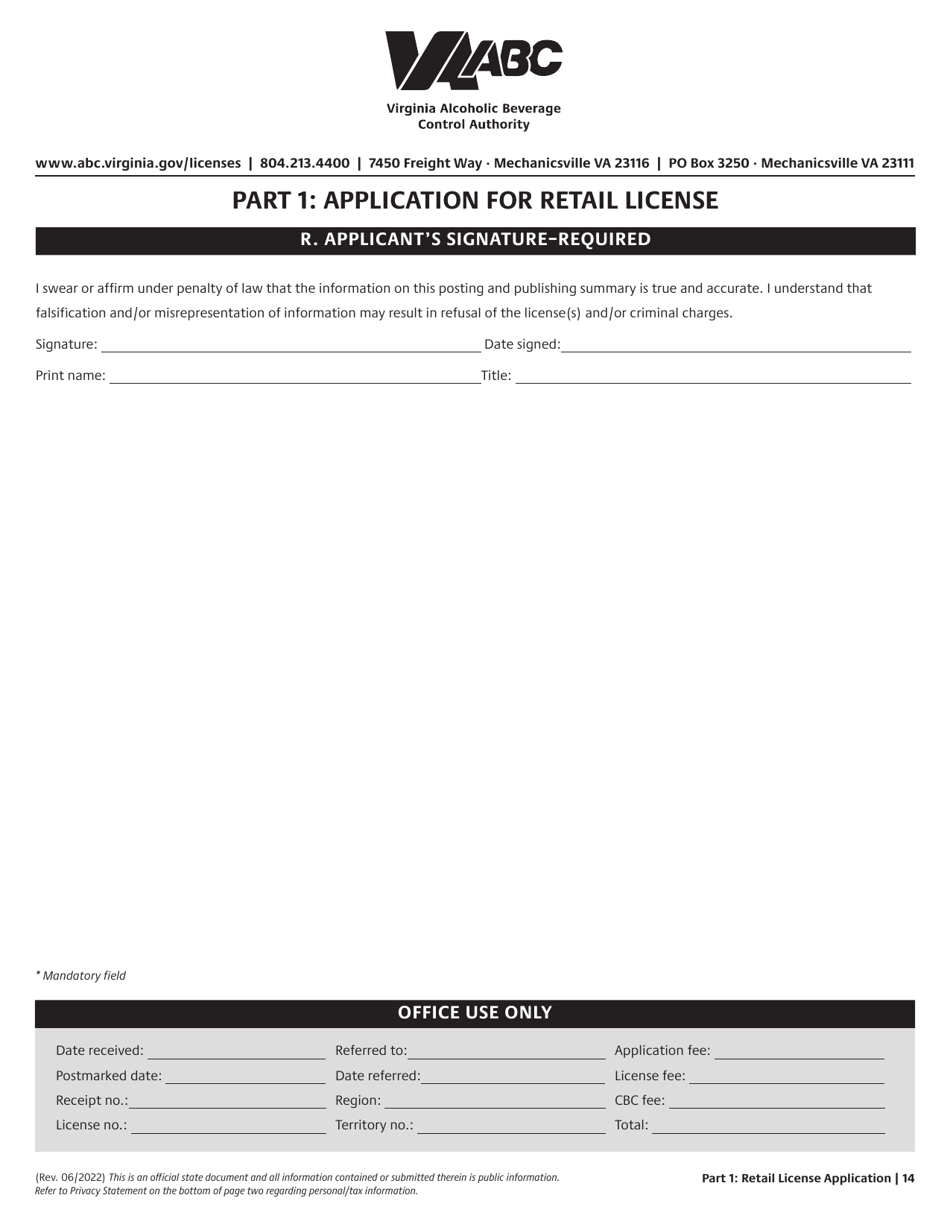 Retail License Application - Virginia, Page 14