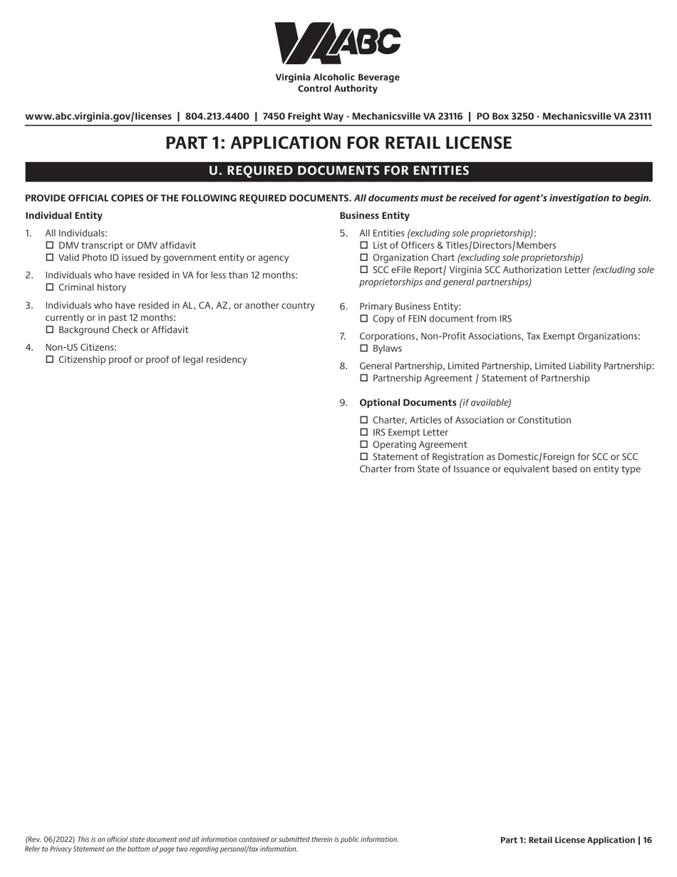 Retail License Application - Virginia, Page 16