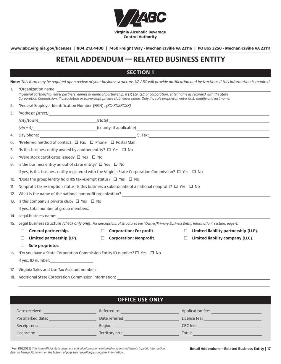 Retail License Application - Virginia, Page 17