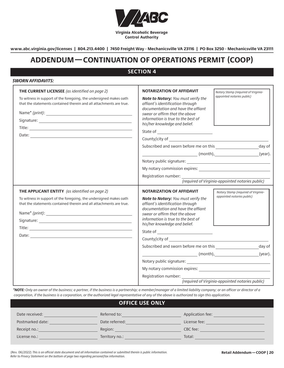 Retail License Application - Virginia, Page 20