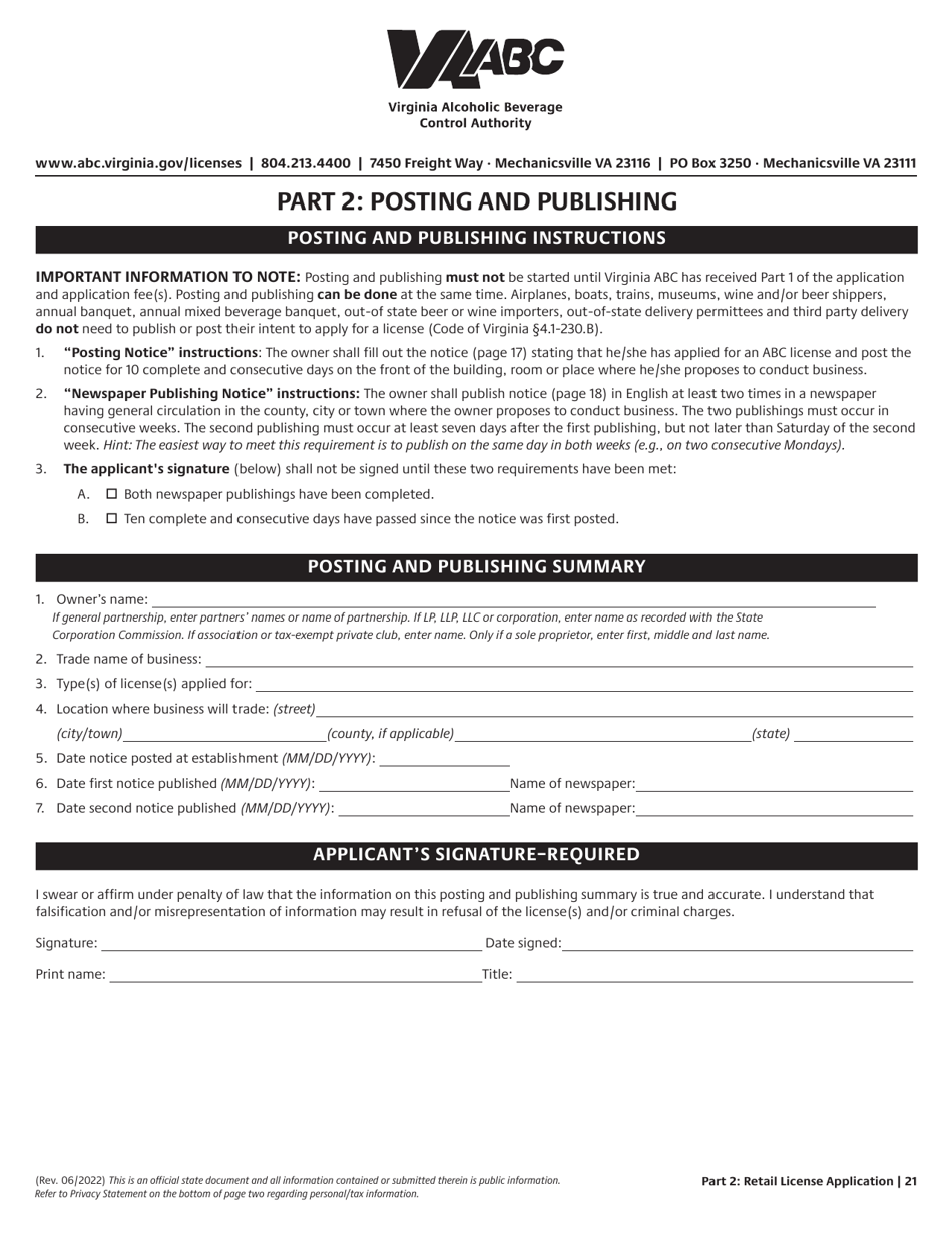Retail License Application - Virginia, Page 21