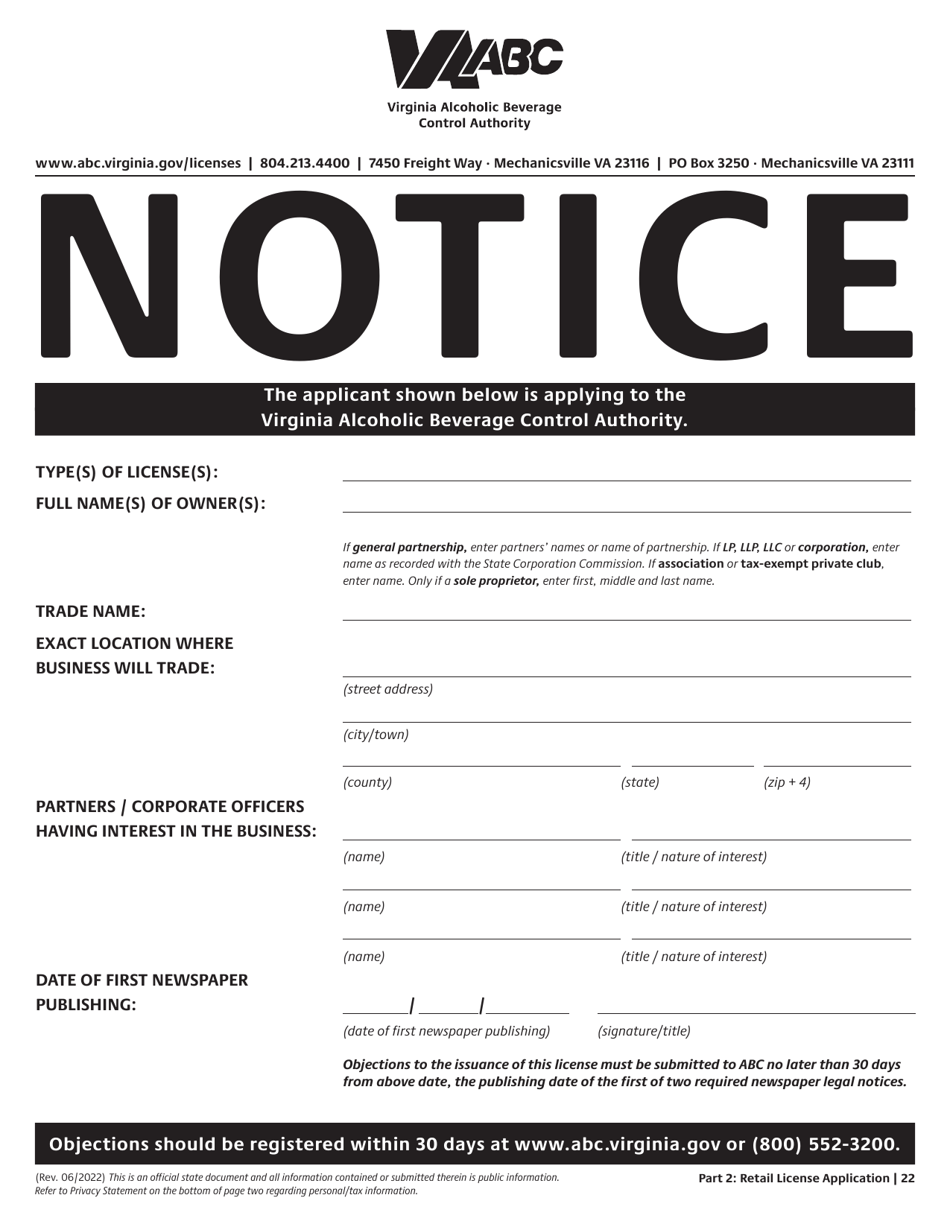 Retail License Application - Virginia, Page 22