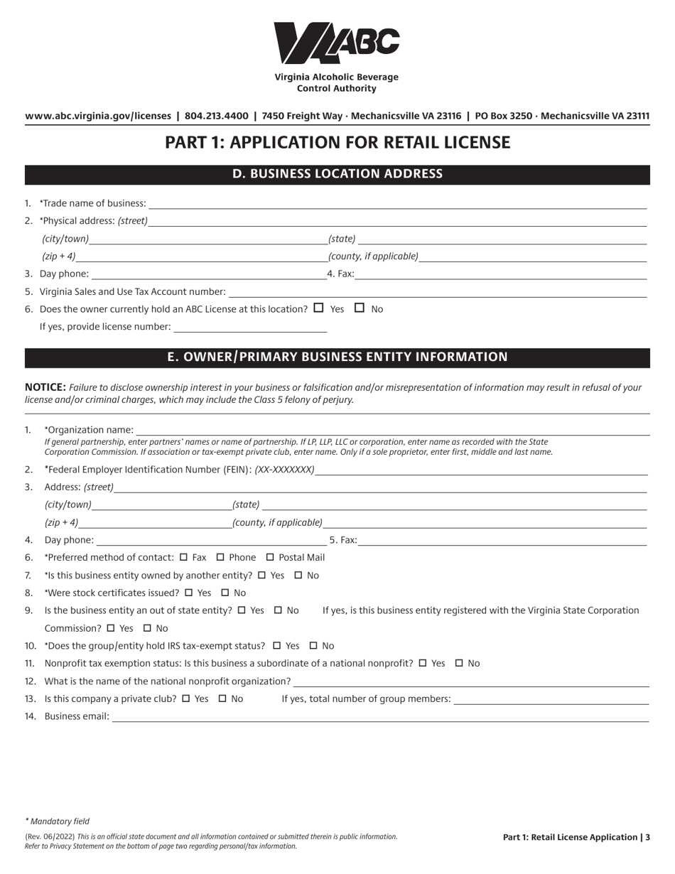Retail License Application - Virginia, Page 3