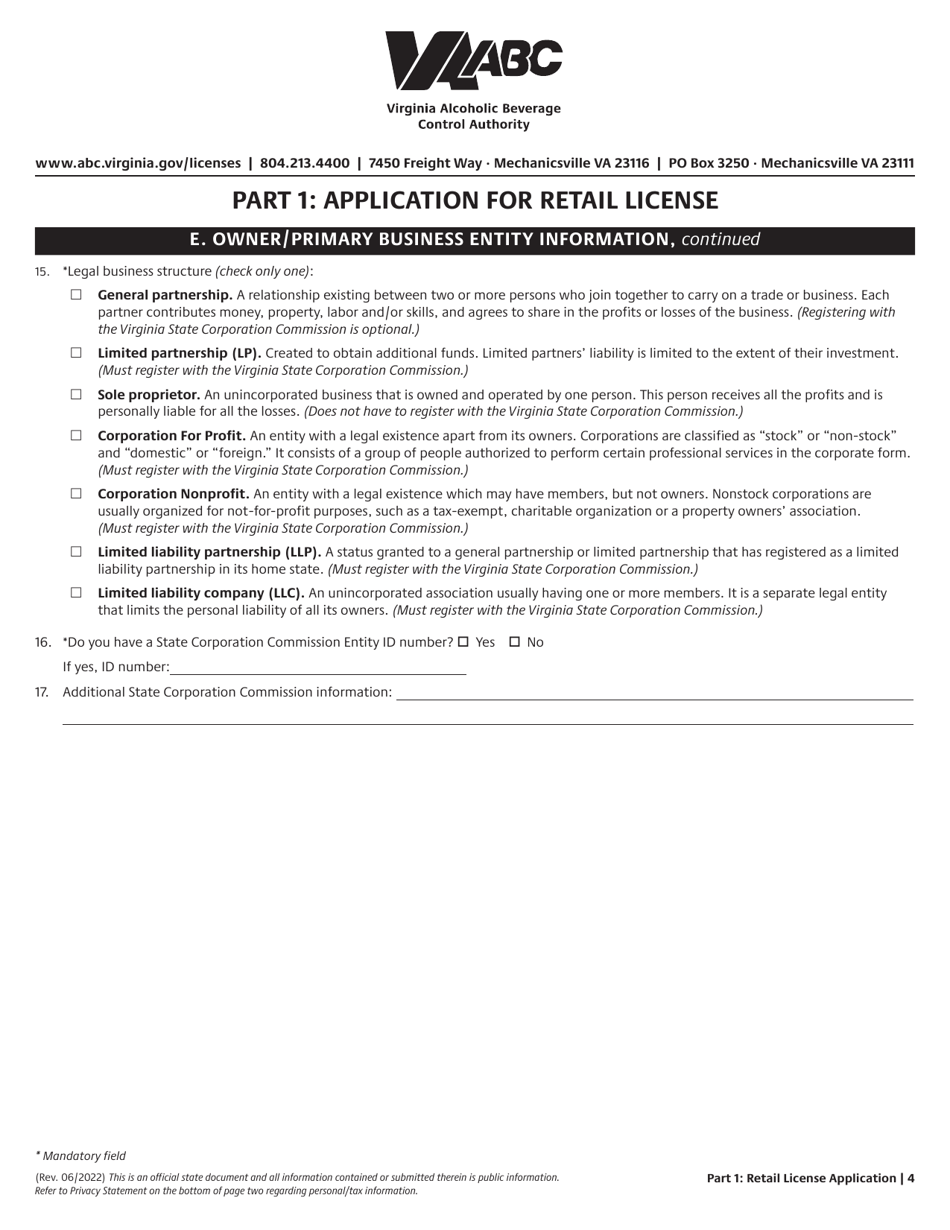 Retail License Application - Virginia, Page 4